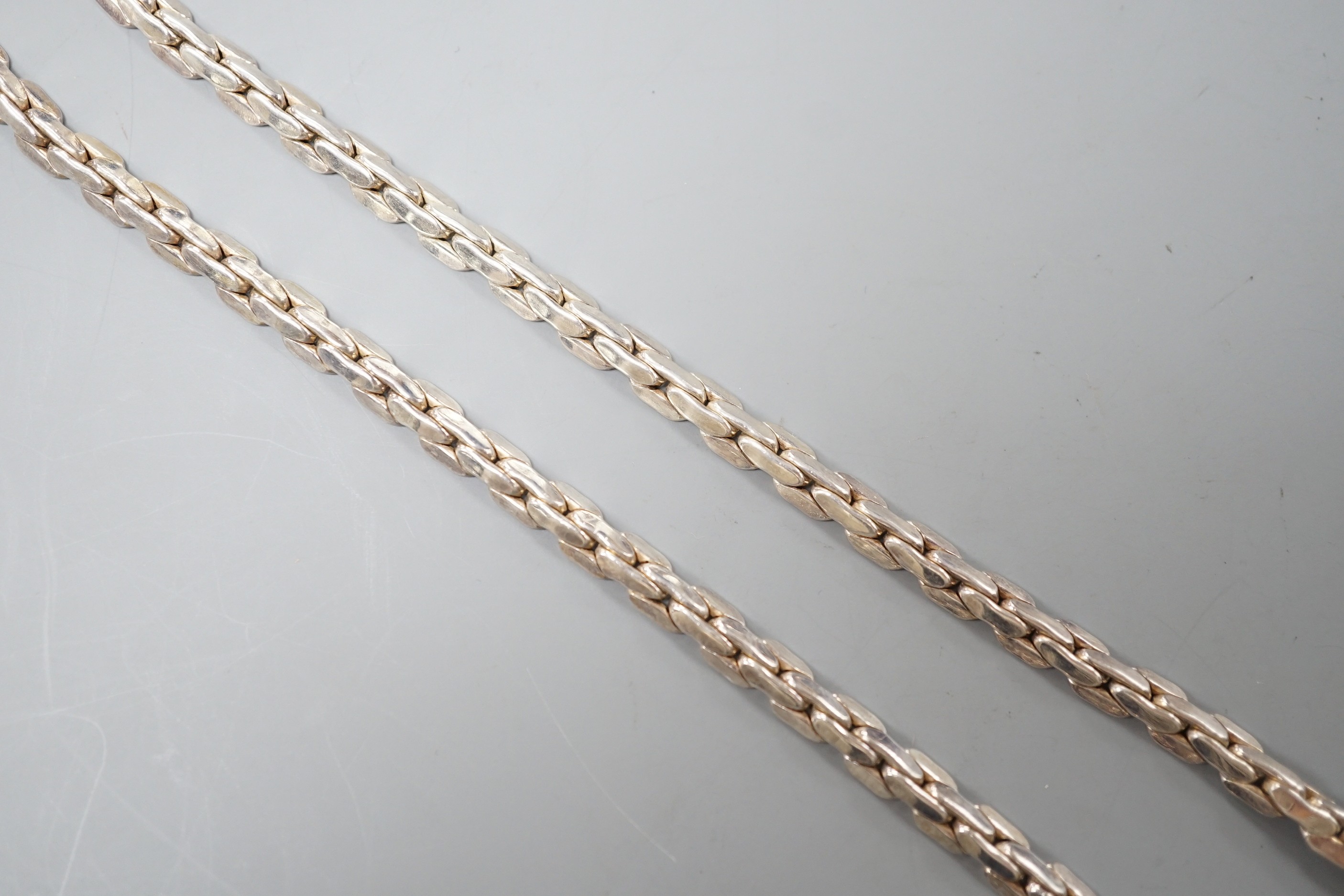 A modern Tiffany & Co sterling interwoven link necklace, 72cm, 56 grams.